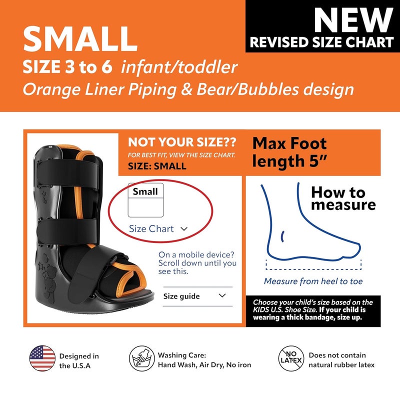 Braceapedia Pediatric Buddy Boot, Kids Medical Grade Left/Right Foot & Ankle Support Brace, Sprain & Injury Recovery Walker Boots, Kids Ankle Brace for Sports and Recovery, Small Orange Liner, Black - Image 2